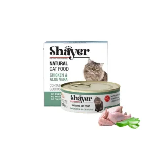 کنسرو غذای گربه با طعم مرغ و آلوئه ورا در سس گوشت شایر وزن 110 گرم